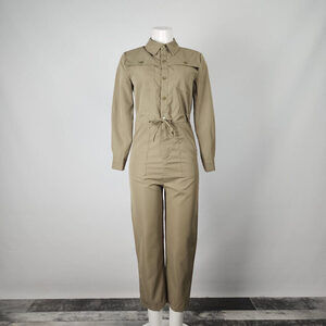 Fuyicheng Army Green Button Up Cropped Jumpsuit Size S